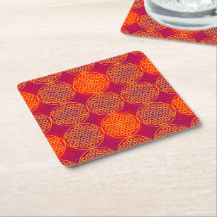 Blume des Lebens - Muster der Briefmarke - orangef Rechteckiger Pappuntersetzer
