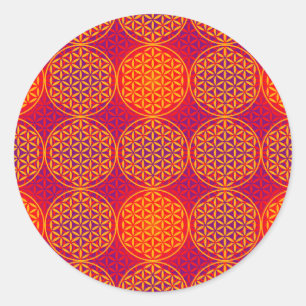 Blume des Lebens - Muster der Briefmarke - orangef Runder Aufkleber