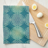 Blume des Lebens - Muster der Briefmarke - Zyanbla Geschirrtuch (Viertel Falte)