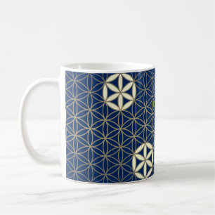Blume des Lebens - nahtloses Muster - blaues Beige Kaffeetasse