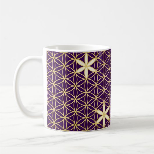 Blume des Lebens - nahtloses Muster - Gold Kaffeetasse (Links)