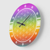 Blume des Lebens - NUR FARBgradienten mit mehrfarb Große Wanduhr (Winkel)