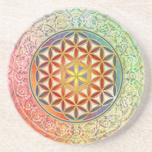 Blume des Lebens - Ornament I Sandstein Untersetzer (Vorne)