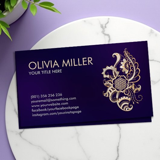 Blume des Lebens Ornament - Perle und Gold Visitenkarte