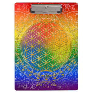 Blume des Lebens - Ornament Regenbogen Gold Klemmbrett