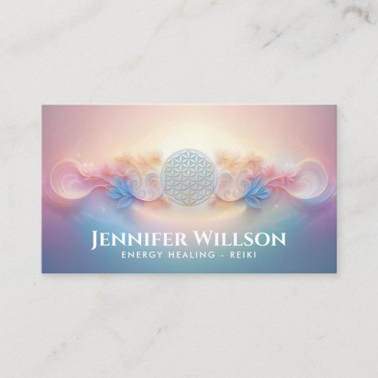 Blume des Lebens Ornament - sanfte Pastelle Visitenkarte (Vorderseite)