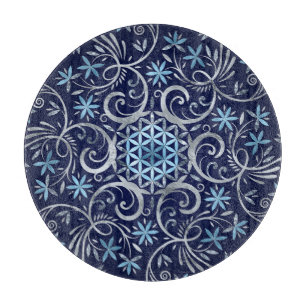 Blume des Lebens Ornament - Silberblau Schneidebrett