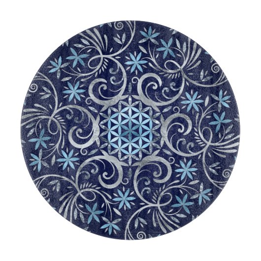 Blume des Lebens Ornament - Silberblau Schneidebrett (Vorderseite)