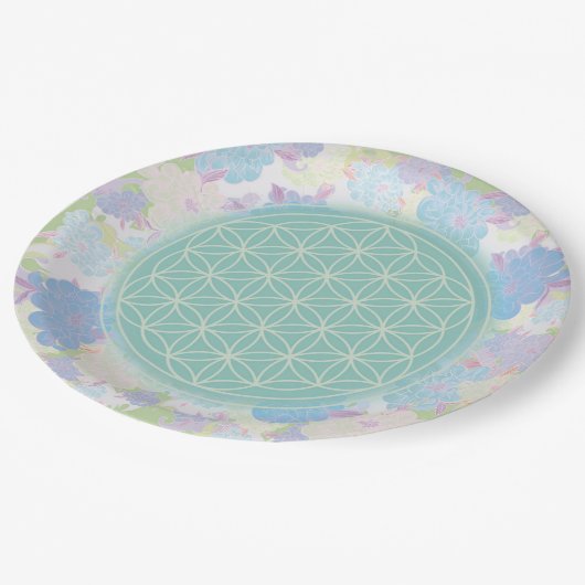 Blume des Lebens Pappteller (Schrägansicht)