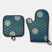 BLUME DES LEBENS - PATTER 3a Ofenhandschuh & Topflappen-Set (Vorderseite)