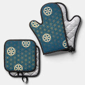 BLUME DES LEBENS - PATTER 3a Ofenhandschuh & Topflappen-Set (Vorderseite/Rückseite)