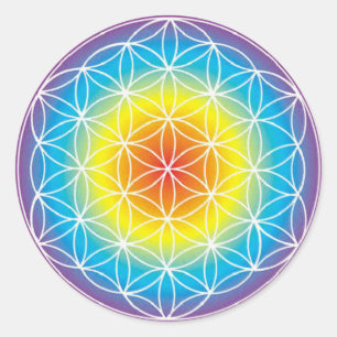 Blume des Lebens ~ Regenbogen Runder Aufkleber