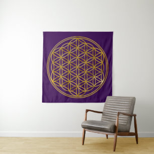 BLUME DES LEBENS - Sacred Geometry Symbol Gold 1 Wandteppich