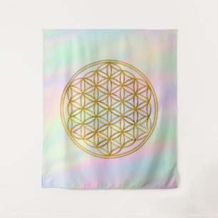 BLUME DES LEBENS - Sacred Geometry Symbol Gold 1 Wandteppich