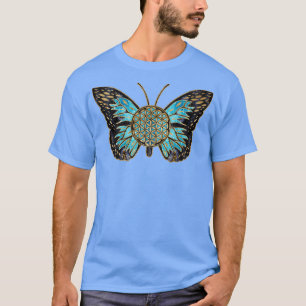 Blume des Lebens Schmetterling Blauer Edelstein un T-Shirt