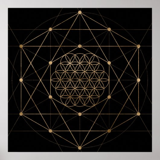 Blume des Lebens - Schwarz und Gold Poster (Vorne)