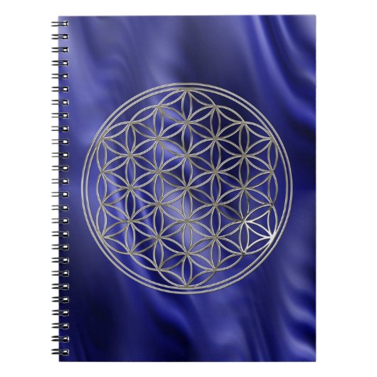 BLUME DES LEBENS - silber + blaue Wellen Notizblock (Vorderseite)