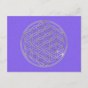Blume des Lebens Silber, lila Spritzer Postkarte