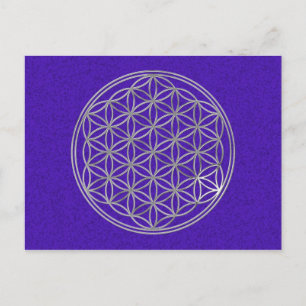 Blume des Lebens silber, violett, Spritzer Postkarte