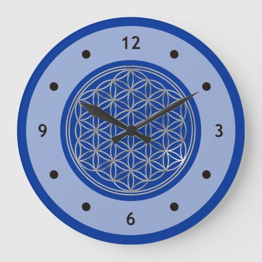 BLUME DES LEBENS - Silber - Zeigeanzahl Große Wanduhr (Vorderseite)