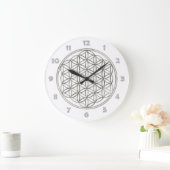 BLUME DES LEBENS - Silber + Ziffernblattzahlen Große Wanduhr (Zuhause)