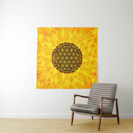 Blume des Lebens - Sonnenblume #1 Wandteppich (Beispiel (Horizontal))