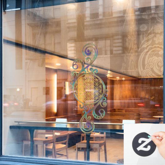 Blume des Lebens - Spiralschmuck 1 Fensteraufkleber (Café-Fenster)