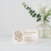 Blume des Lebens Swirl Pastellgold auf Perle Visitenkarte (Stehend Vorderseite)