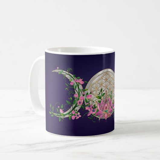 Blume des Lebens Triple Moon Kaffeetasse (Vorderseite Links)