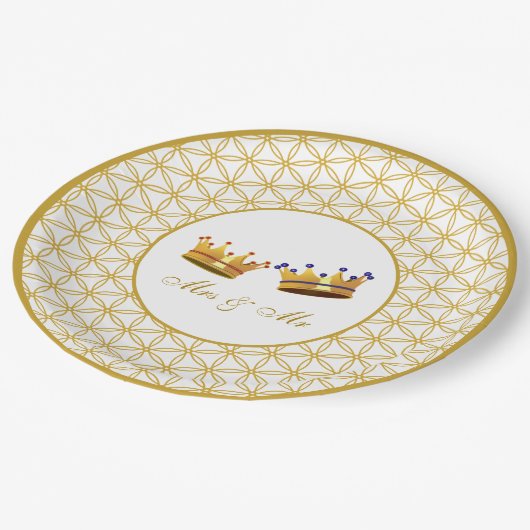 Blume des Lebens und der Kronen Hochzeit Pappteller (Schrägansicht)
