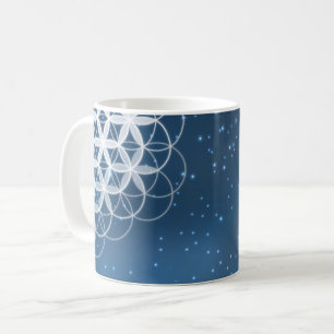 Blume des Lebens Universum blau funkelnder Stern Kaffeetasse