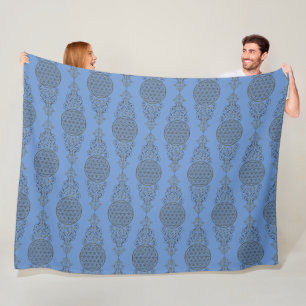 Blume des Lebens - Vintage Ornamente blau gold Fleecedecke
