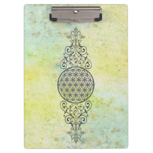 Blume des Lebens - Vintage Ornamente blau gold Klemmbrett