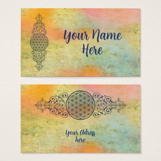 Blume des Lebens - Vintage Ornamente - blaues Gold (Vorne & Hinten)