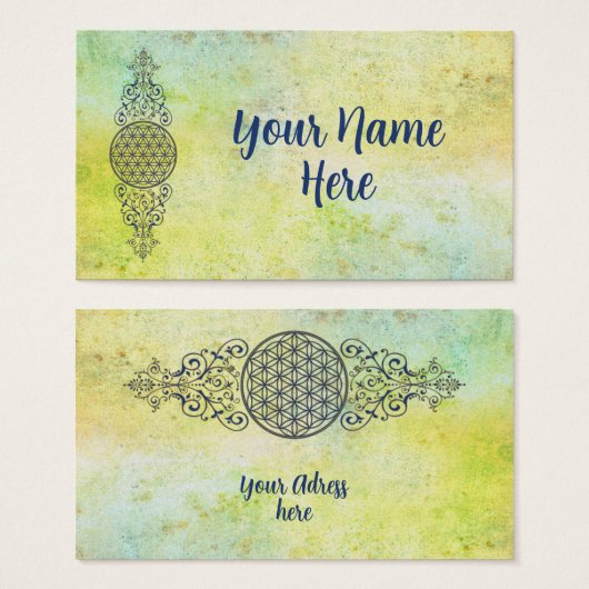 Blume des Lebens - Vintage Ornamente - blaues Gold (Vorne & Hinten)