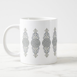 Blume des Lebens - Vintage Ornamente - blaues Gold Jumbo-Tasse