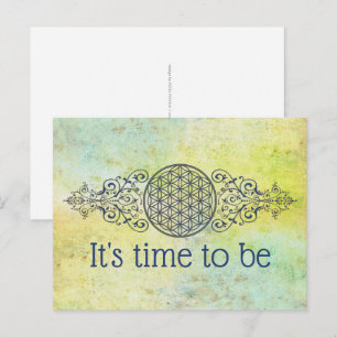 Blume des Lebens - Vintage Ornamente - blaues Gold Postkarte