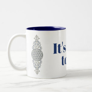 Blume des Lebens - Vintage Ornamente - blaues Gold Zweifarbige Tasse