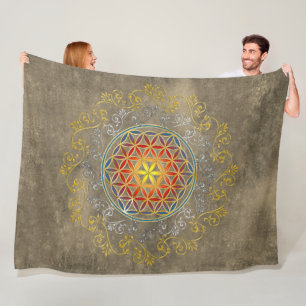 Blume des Lebens - Vintage Ornamente Mandala 1 Fleecedecke