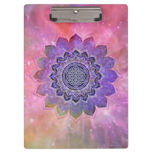 Blume des Lebens - Vintage Style Galaxie Weltraum Klemmbrett