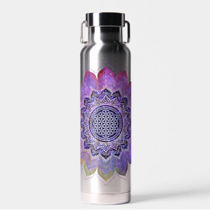 Blume des Lebens - Vintage Style Galaxie Weltraum Trinkflasche