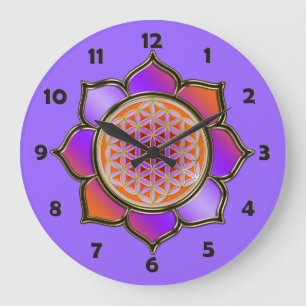 BLUME DES LEBENS - violetter Lotos + Große Wanduhr