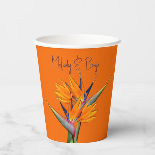 Blume des Paradies Orange Polterabend Pappbecher (Vorderseite)