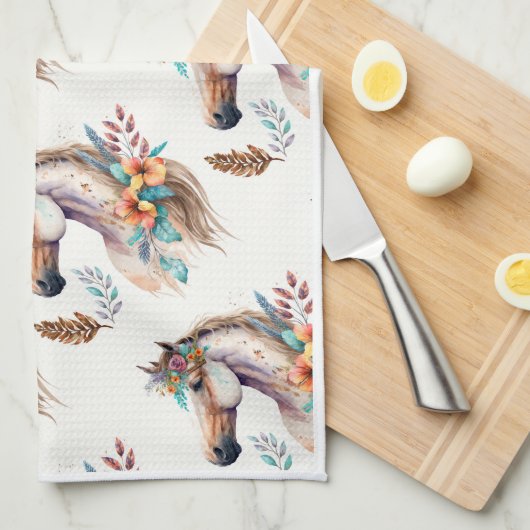 Blume des Pferdes boho floral Geschirrtuch (Viertel Falte)