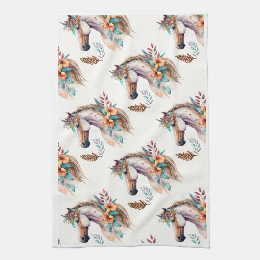 Blume des Pferdes boho floral Geschirrtuch (Vertikal)