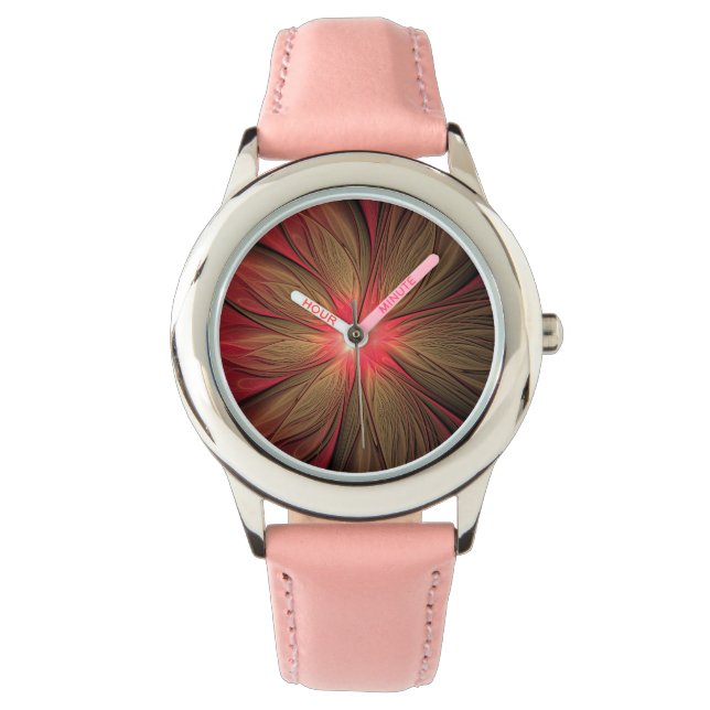Blume des roten Fraktals Armbanduhr (Vorderseite)