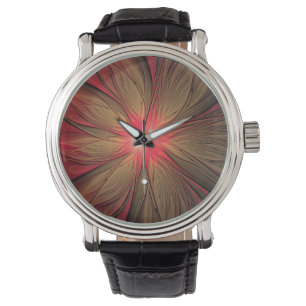 Blume des roten Fraktals Armbanduhr