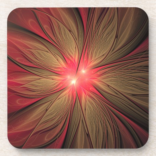 Blume des roten Fraktals Getränkeuntersetzer (Vorderseite)