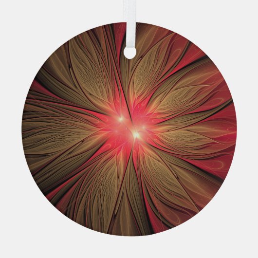Blume des roten Fraktals Ornament Aus Glas (Rückseite)