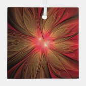 Blume des roten Fraktals Ornament Aus Glas (Rückseite)